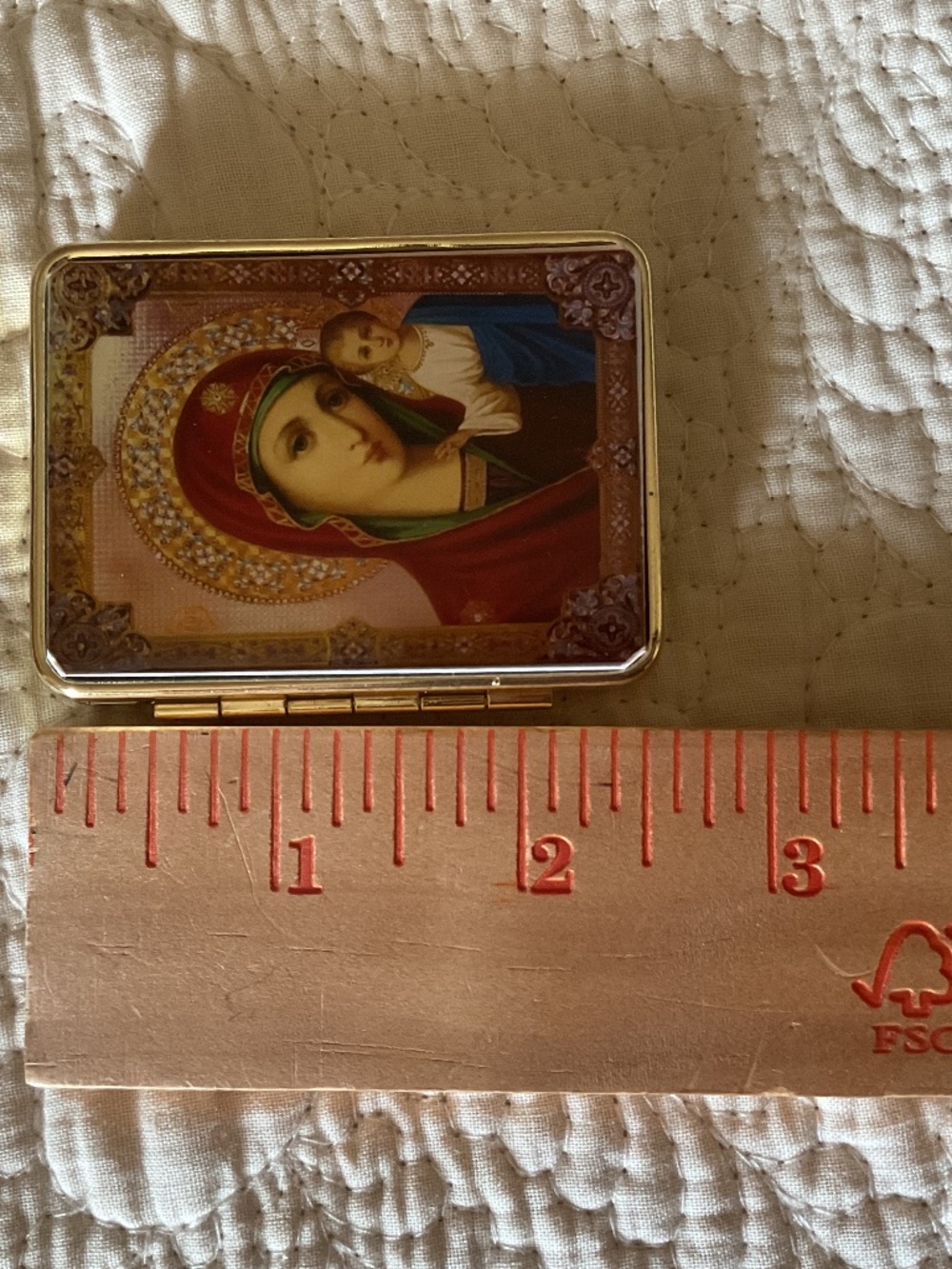 NWOT Virgin Mary Icon Pills Case With Mirror - Picture 10 of 12